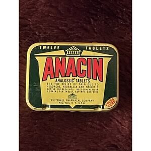 Vintage Anacin Tablet Tin Whitehall Pharmacal Co. USA Retro Medicine Med Prop